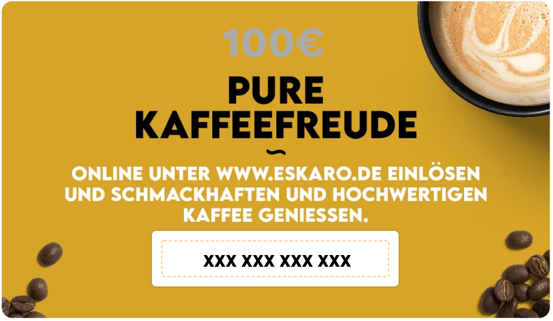 Promotional coffee offer with €100 voucher and coffee imagery.