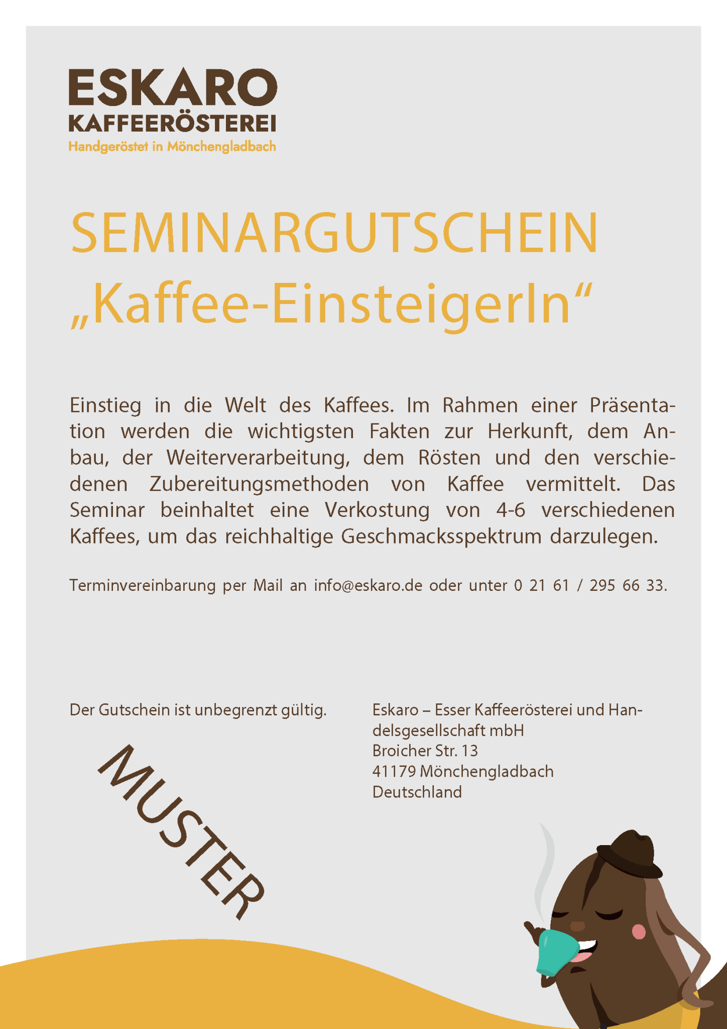 Seminargutschein Einstieg in die Welt des Kaffees - Eskaro - Esser Kaffeerösterei und Handelsgesellschaft mbH