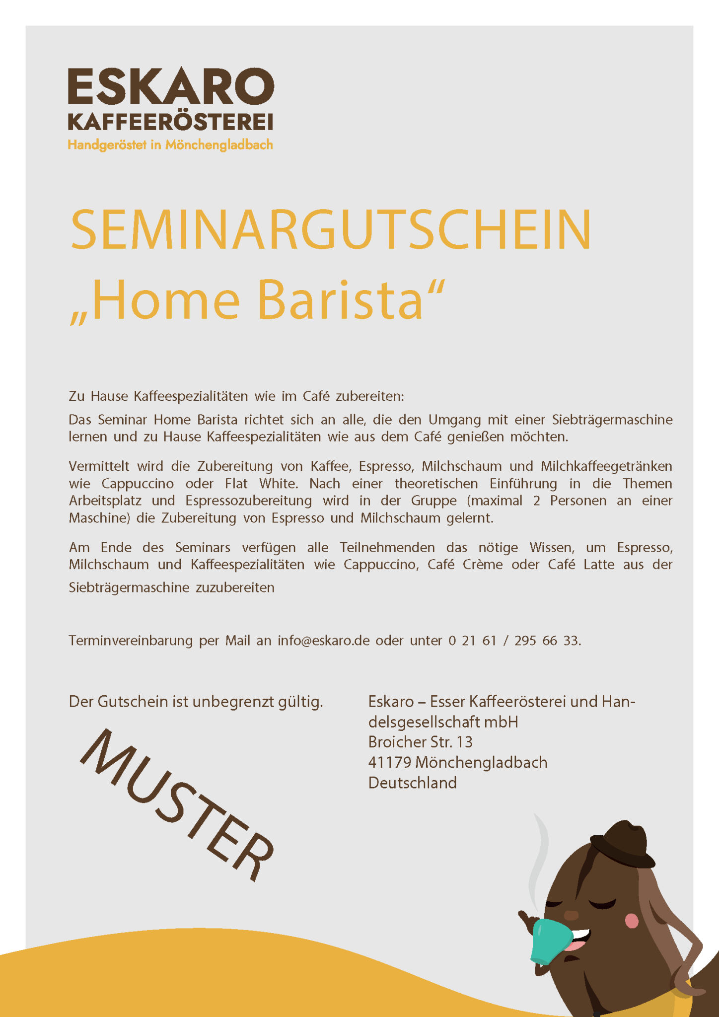 Seminargutschein Home Barista - Eskaro - Esser Kaffeerösterei und Handelsgesellschaft mbH
